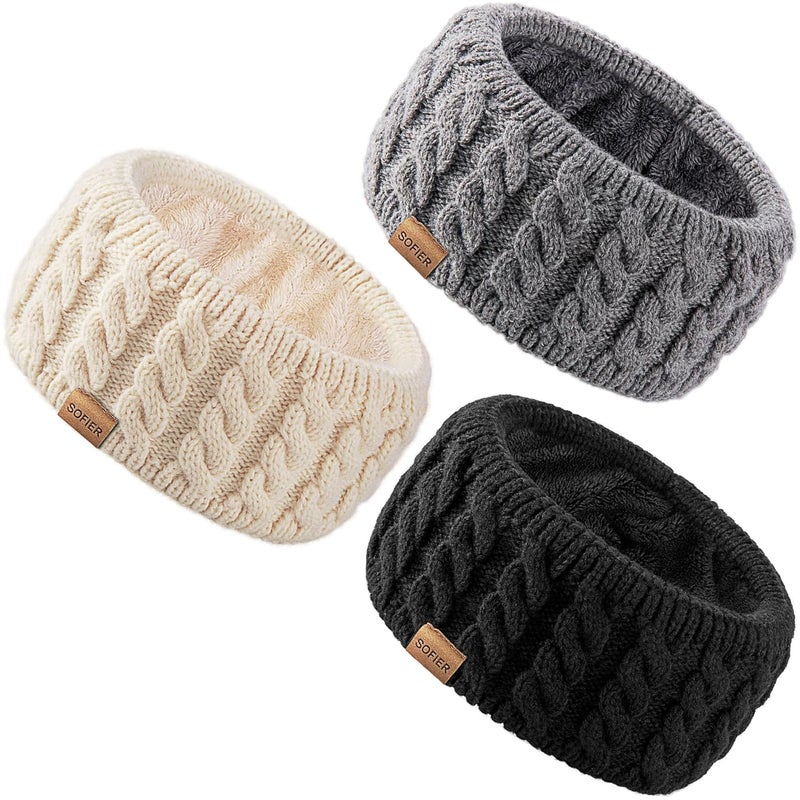 Sofier Winter Headbands for Women 3 Packs Knit Ear Warmers Soft Fuzzy Fleece Lined Cold Weather Ear Muffs Christmas Stocking Stuffers Gifts - Image 1